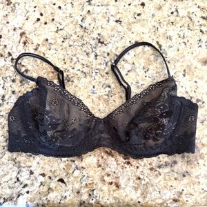 DREAM ANGELS Wicked Lined Lace Balconette Bra Black & Nude 36C Demi